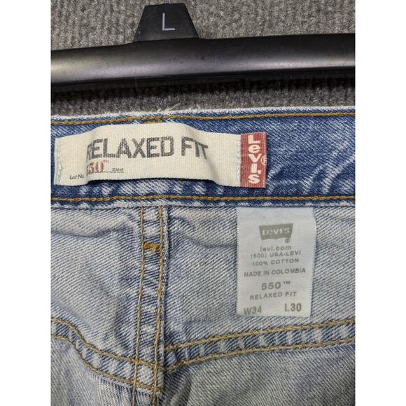 Levis 550 Jeans Mens 34x30 Straight Leg Blue Denim Relaxed Cotton Distressed - Picture 10 of 13